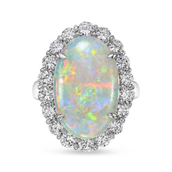 12.50 Karat Opal und Diamanten Ehering Neu Weißgold 14K