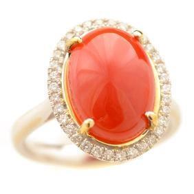 12.50 Karat Rote Koralle Mit Diamanten Ehering Gold Gelb 14K - harrychadent.ch