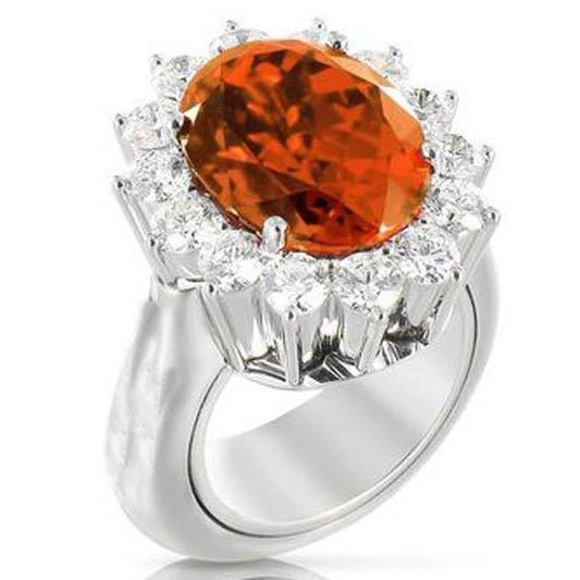 13 Kt Oval Mandarin Granat mit runden Diamanten Ring Weißgold - harrychadent.ch