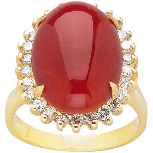 13,25 ct Solitär mit Akzent Rote Koralle mit Diamanten Gelbgold - harrychadent.ch