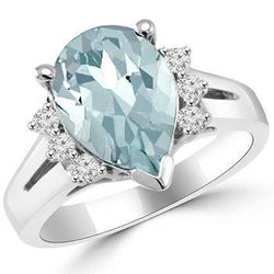 13.25 Karat Krappenset Aquamarin und Diamanten Ring 14K Weißgold