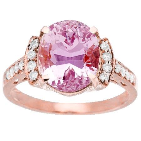 14 Kt Ovaler Kunzit mit Diamantring Roségold 14K - harrychadent.ch