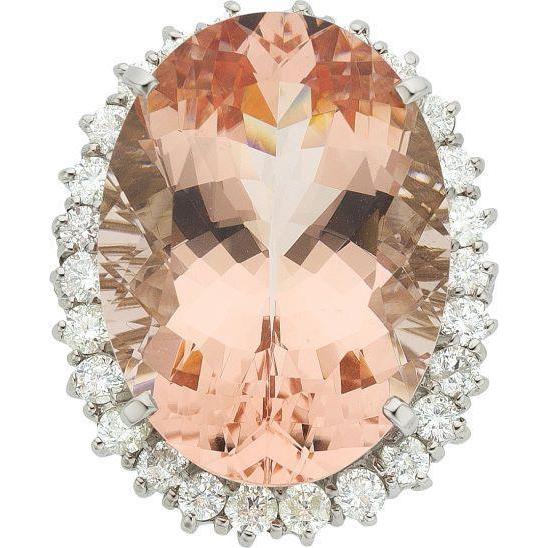 14,25 ct. Großer ovaler Morganit-Ring mit kleinen Diamanten Weißgold 14K - harrychadent.ch