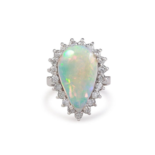 14.25 ct Damen Birne Opal und runde Diamanten Ring Weißgold 14K - harrychadent.ch