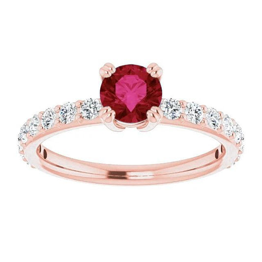 14K 2,50 Karat Roségold Diamant runder Rubinring mit vier Zinken - harrychadent.ch