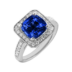 14K Ceylon Saphir 4.5 Kt Blauer Saphir mit Diamanten Ring