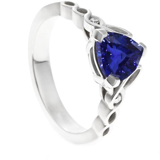 14K Gold Drei-Steine-Ring Trillion Blauer Saphir 1,75 Karat Diamanten - harrychadent.ch