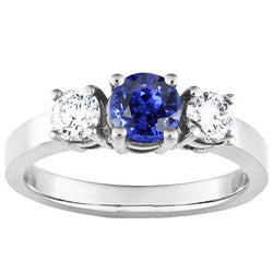 14K Gold Drei-Steine-Verlobungsring runder Ceylon-Saphir 2,50 Karat