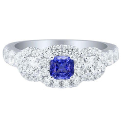 14K Gold Halo Jubiläumsring Strahlender Saphir 5 Karat Diamanten