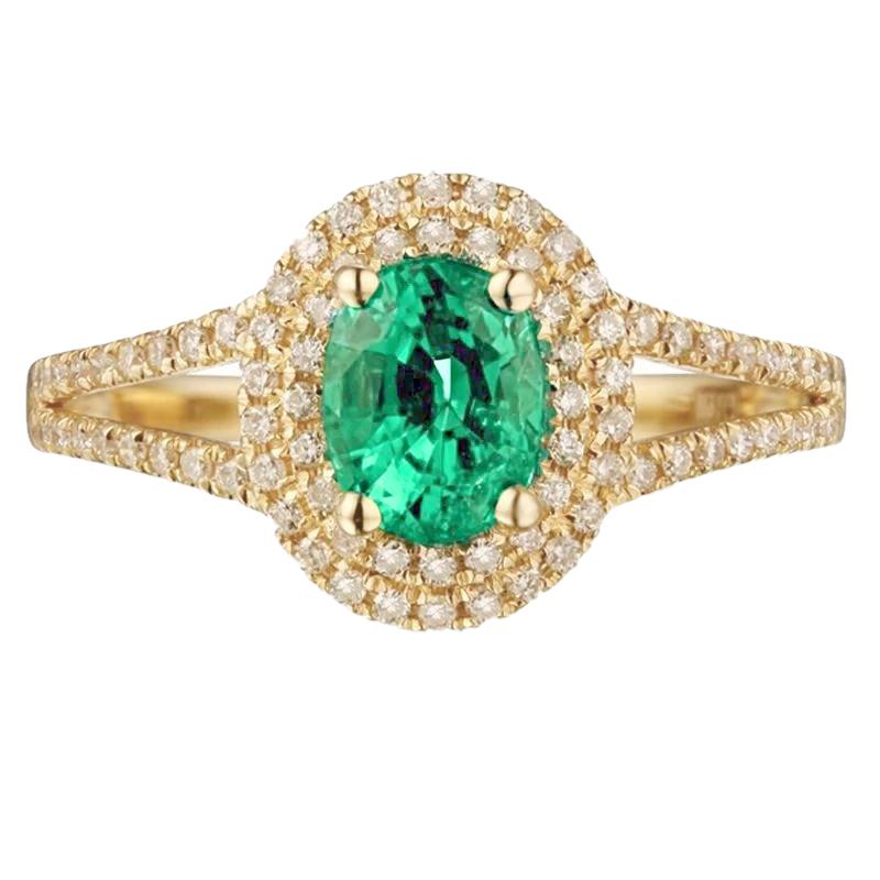 14k gold oval geformter grüner smaragd mit rundem diamantring 6 karat