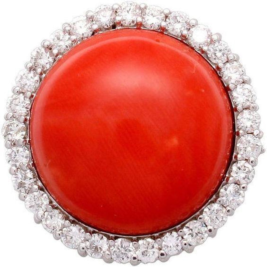 14K Weißgold 15 Karat Verlobungsring mit roten Korallen und Diamanten - harrychadent.ch