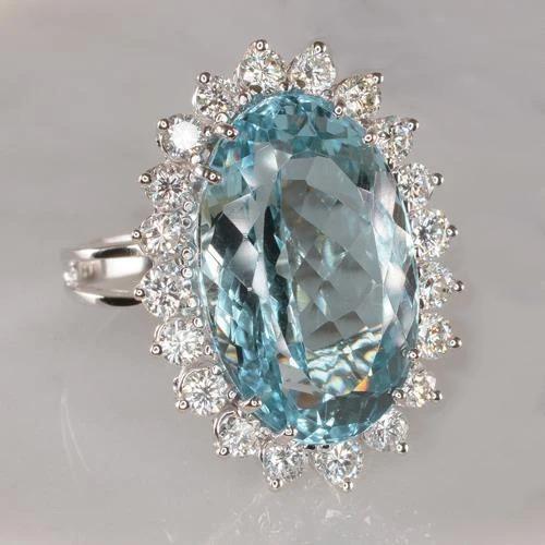 14K Weißgold Aquamarin mit Diamanten 9 Karat Verlobungsring - harrychadent.ch