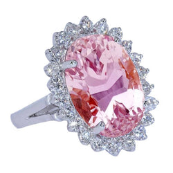 14K Weißgold Rosa Kunzit Diamant Ehering 25.05 ct. Edelstein