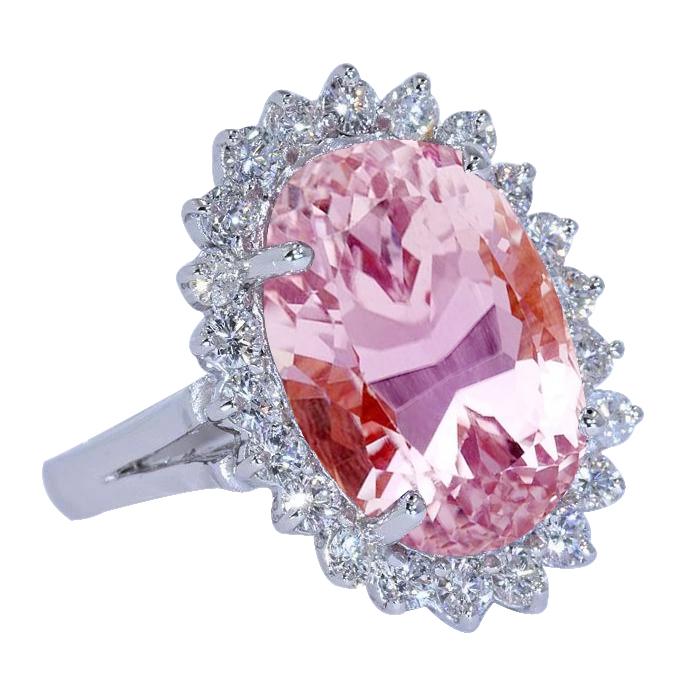 14K Weißgold Rosa Kunzit Diamant Ehering 25.05 ct. Edelstein - harrychadent.ch