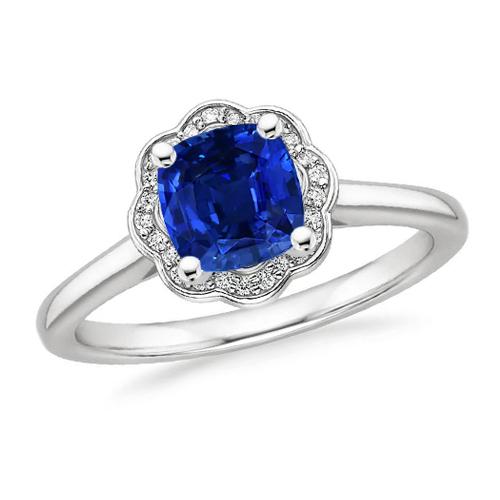 1,5 kt blauer kissen-saphir- und runder diamantring