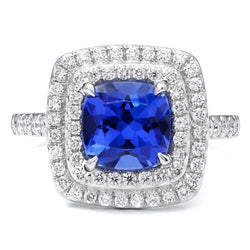 15 Kt Halo Kissen Tansanit Und Diamanten Ring Weißgold 14K