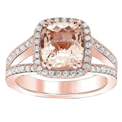 15 Kt Kissen Morganit Und Runde Diamanten Ring Roségold 14K - harrychadent.ch