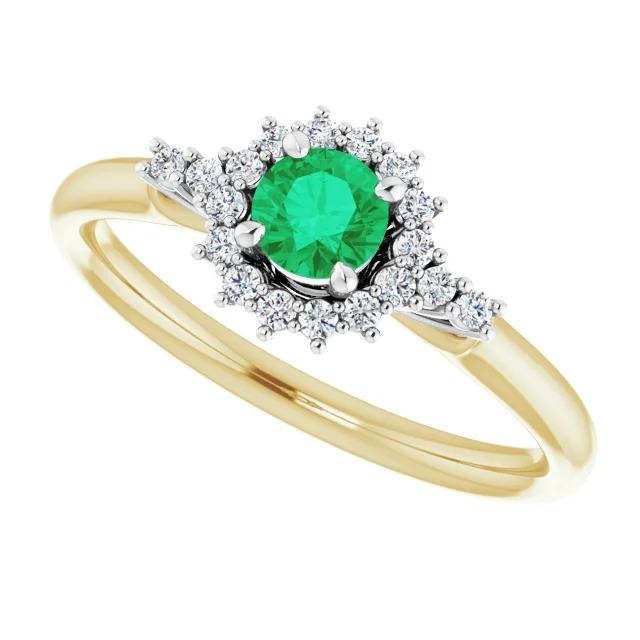 1,50 Karat Diamant runder grüner Smaragdring Two Tone Gold 14K - harrychadent.ch