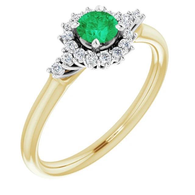 1,50 Karat Diamant runder grüner Smaragdring Two Tone Gold 14K - harrychadent.ch