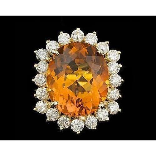15,50 ct Ovalschliff Citrin und Diamant Ehering Gelbgold 14K - harrychadent.ch