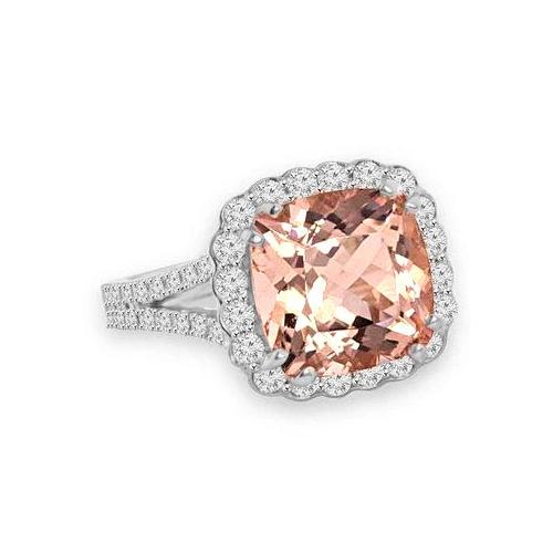 15.25 ct Kissen Morganit mit runden Diamanten Ring 14K Weißgold - harrychadent.ch