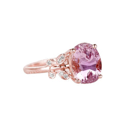 15.50 Karat Ovaler Schnitt Pink Kunzit mit Diamantring Roségold 14K
