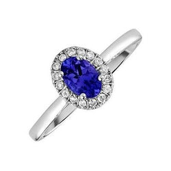 17 Karat Oval Tansanit mit runden Diamanten Ring Gold Weiß 14K