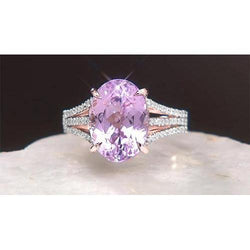 18 Karat Ovalschliff Rosa Kunzit und runder Diamantring Weißer Schmuck