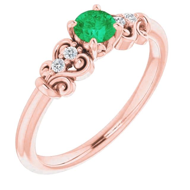 1.10 Karat runde Diamanten und grüne Smaragde im Vintage-Stil Ring - harrychadent.ch