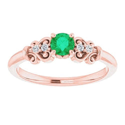 1.10 Karat runde Diamanten und grüne Smaragde im Vintage-Stil Ring