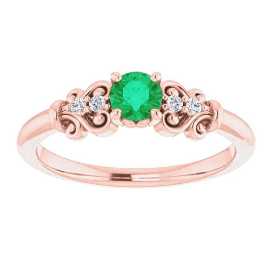 1.10 Karat runde Diamanten und grüne Smaragde im Vintage-Stil Ring - harrychadent.ch