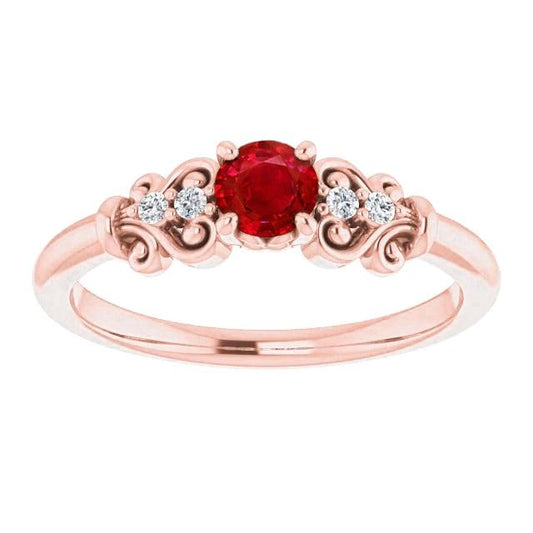 1.40 Karat Roségold 14K Diamant runder Rubinring - harrychadent.ch