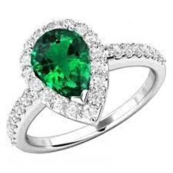 1.50 ct Ring mit grünem Smaragd und Diamant im Birnenschliff