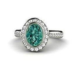 1.50 Karat Grüner Ovaler Saphir-Diamant-Ring Weißgold 14K