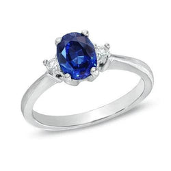 1.70 Karat Ceylon Saphir Diamanten Ring Weißgold 14K