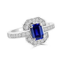 1.70 Karat Smaragdschliff Ceylon Saphir Diamant Ring Weißgold 14K