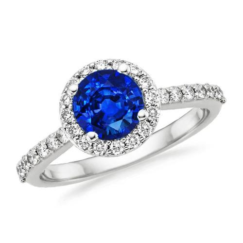 1.80 kt runder sri lanka saphir ring halo diamant weißgold