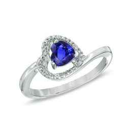 1.85 ct Herz & Runder Sri Lanka Saphir & Diamanten Ring Weißgold