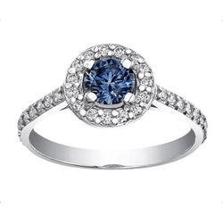 2 ct. Blauer Halo Diamant Edelstein Ring Weißgold