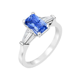 2 Karat Damenschmuck Blauer Saphir Ring Tapered Baguette 3 Steine
