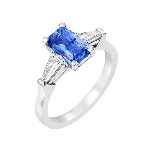 2 Karat Damenschmuck Blauer Saphir Ring Tapered Baguette 3 Steine - harrychadent.ch