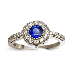 2 Karat runder blauer Ceylon-Saphir-Diamant-Ring Weißgold 14K