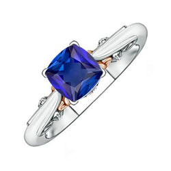2 Karat Solitaire Vintage-Stil Blauer Saphir Ring Zweifarbiges Gold 14K