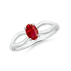 2 Karat Solitär Krappenset Rubin Ehering Weißgold 14K