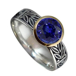 2 Karat Solitärring runder Tansanit AAA Antik-Stil Schmuck