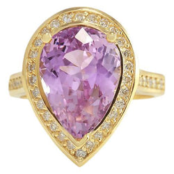 20.75 Kt Pink Birnenschliff Kunzit Diamant Ehering 14K Gelbgold