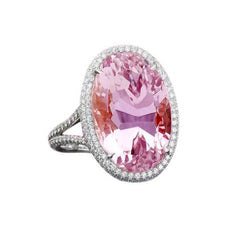 21 Karat Rosa Kunzit Und Diamant Ehering Weißgold 14K