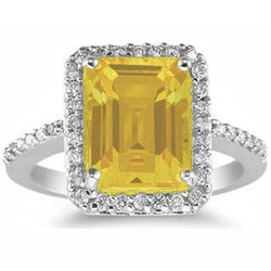 22 Karat Gelber Citrin und Diamant Ehering Weißgold Schmuck