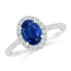 2,25 Kt Oval Ceylon Blauer Saphir Diamant Ehering Weißgold