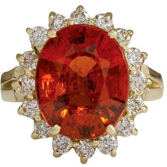22,50 Karat Mandarin Granat mit Diamanten Ring Gelbgold 14K Neu - harrychadent.ch